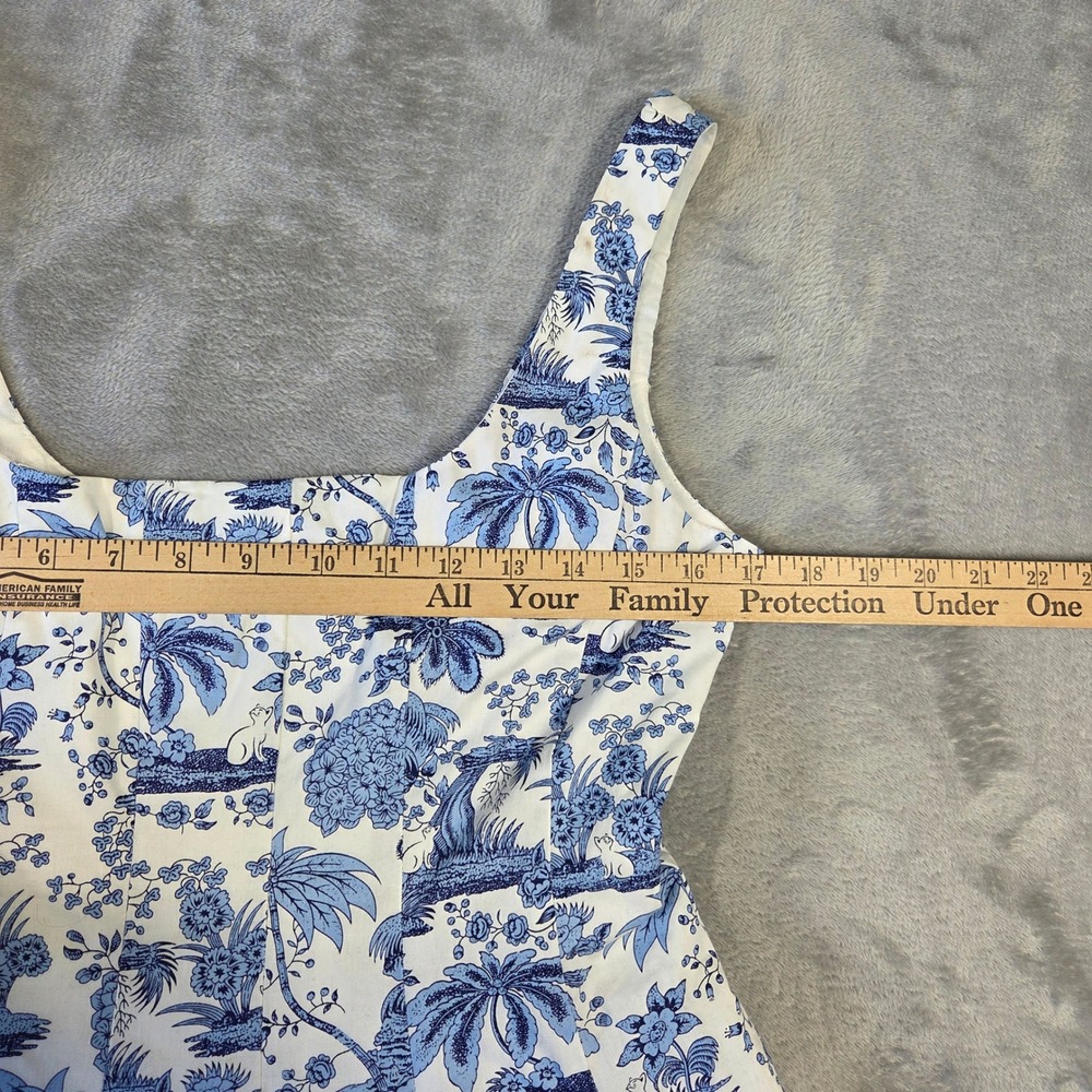 Cynthia Rowley Blue White Tropical Print Fit Flare Dress Womens 10 Preppy Beach - Picture 2 of 9